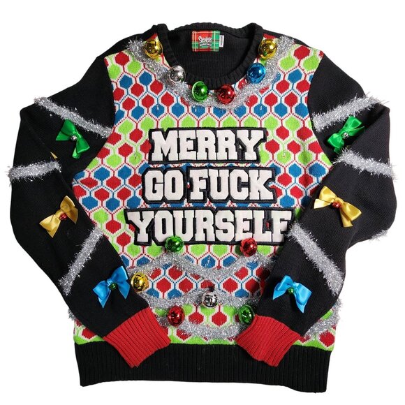 Spencers Workshop Ugly Christmas Sweater Medium With Bows & Bells - Picture 1 of 12